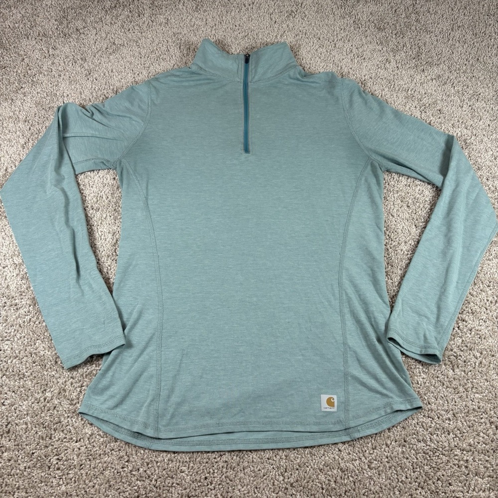 Carhartt Quarter Zip Pullover Womens XS Blue Green Force Long Sleeve Top